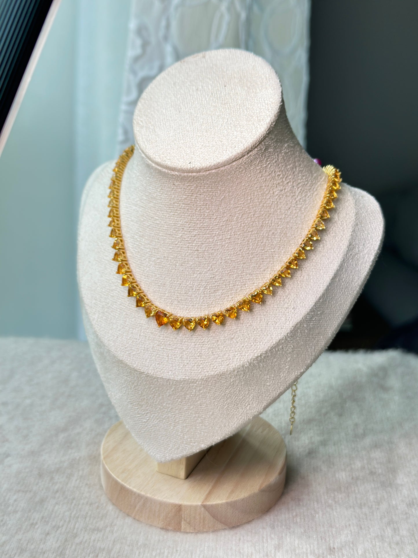 Citrine heart tennis necklace