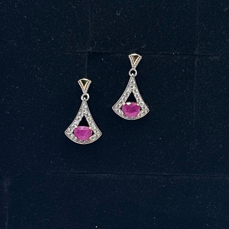 Fan drop earrings - ruby