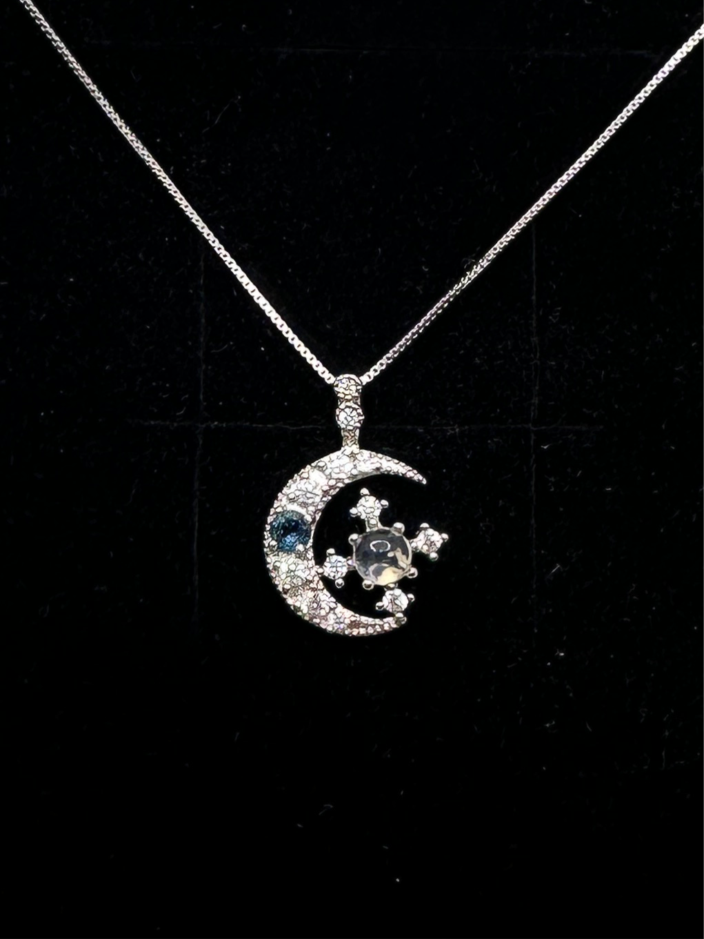 London blue topaz and moonstone celestial pendant