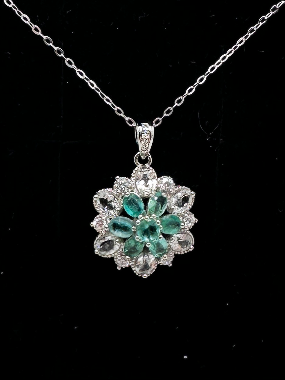 Emerald & white topaz sunburst
