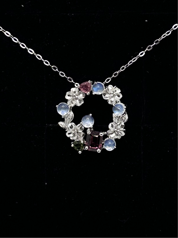 Moonstone and tourmaline wreath pendant