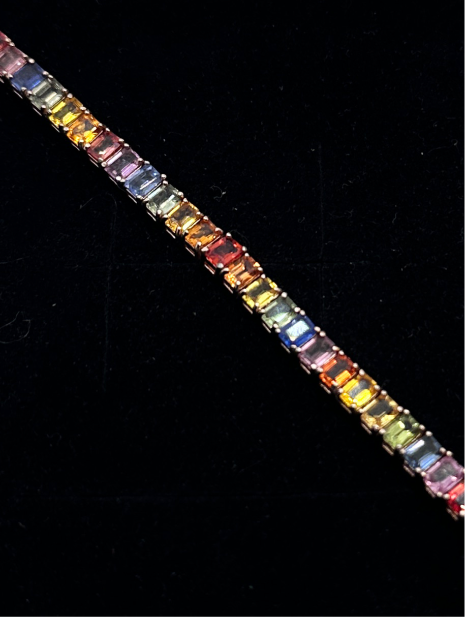 Emerald cut rainbow sapphire tennis bracelet