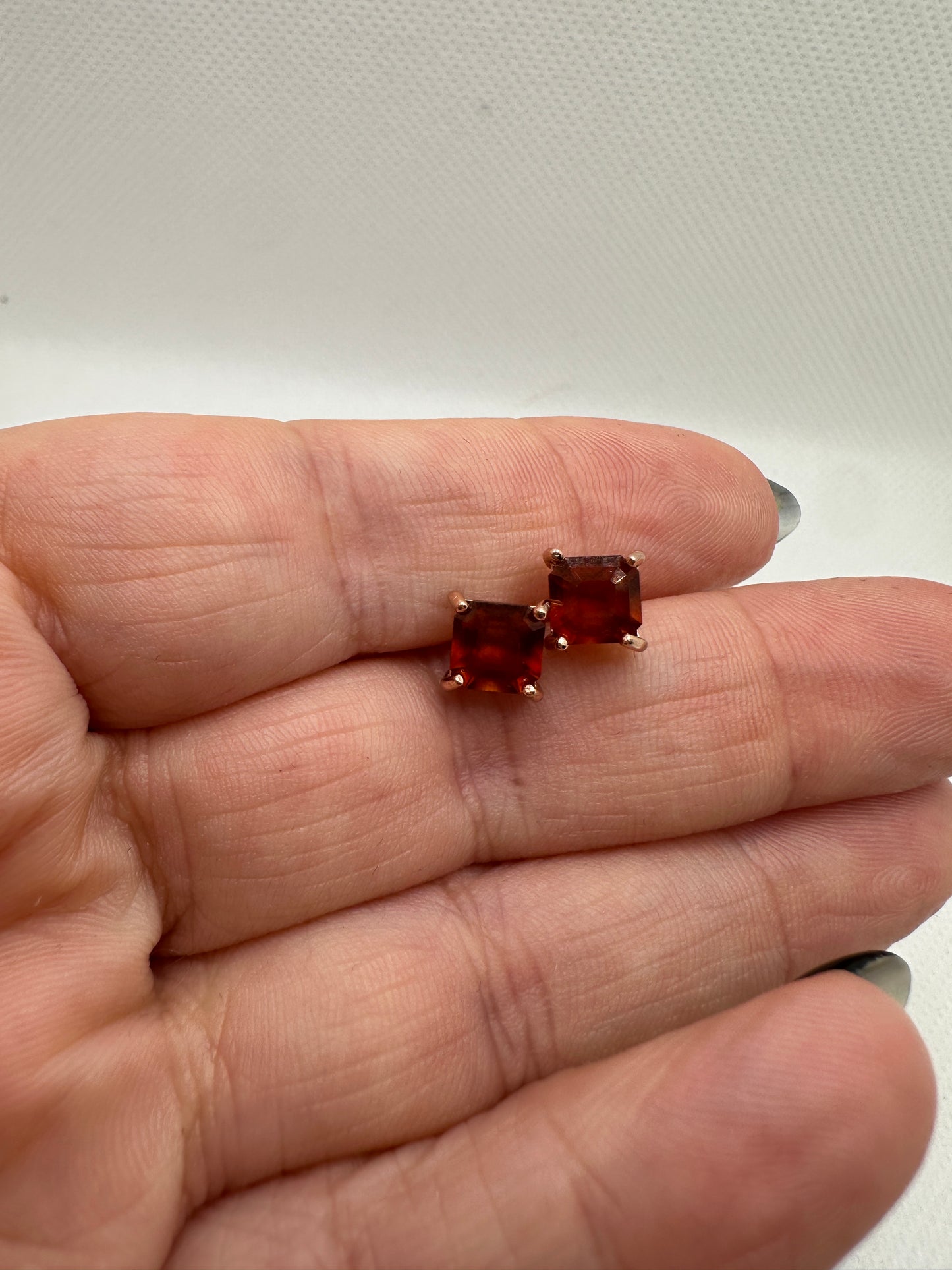 Spessartine garnet stud earrings sterling