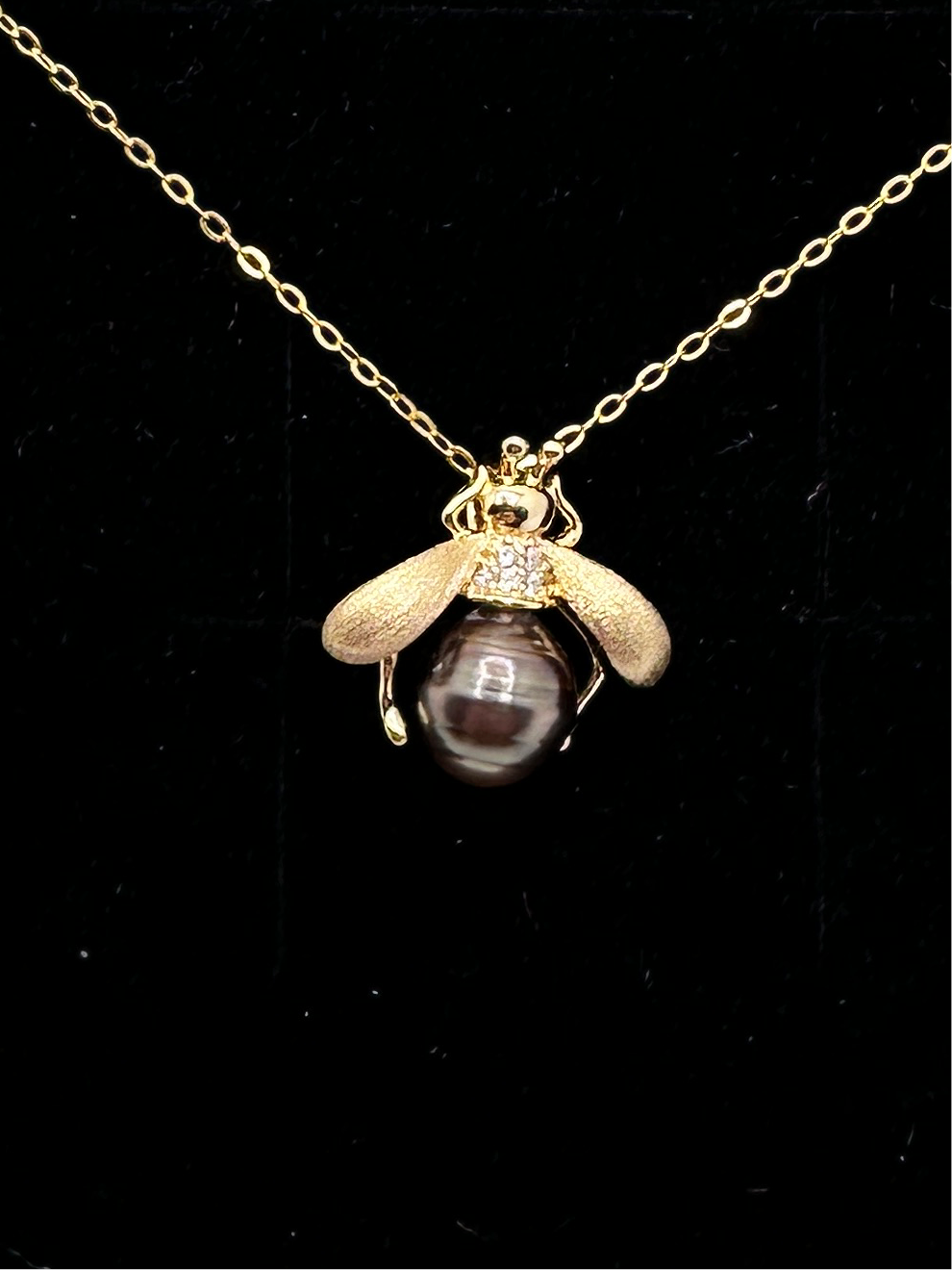 Bronze Tahitian pearl bee pendant sterling silver