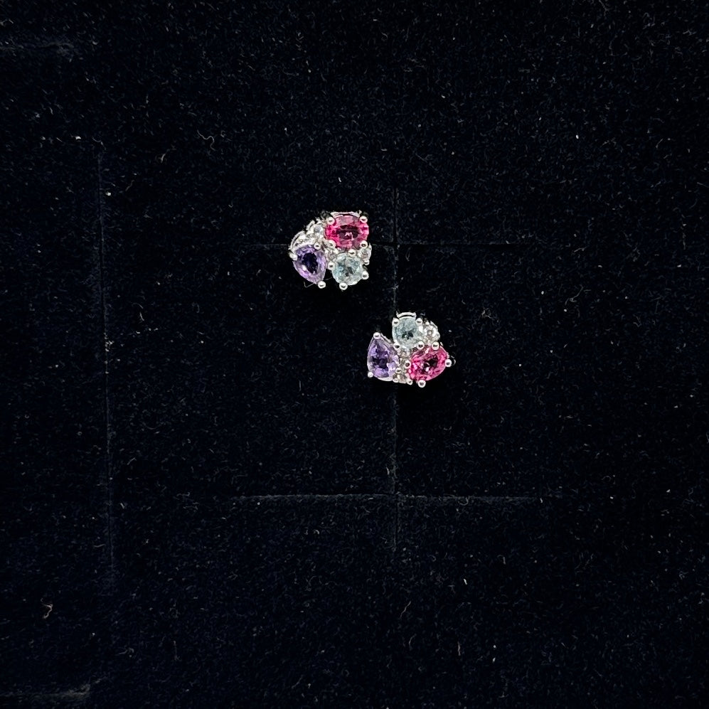 Multi stone cluster earrings -topaz & amethyst