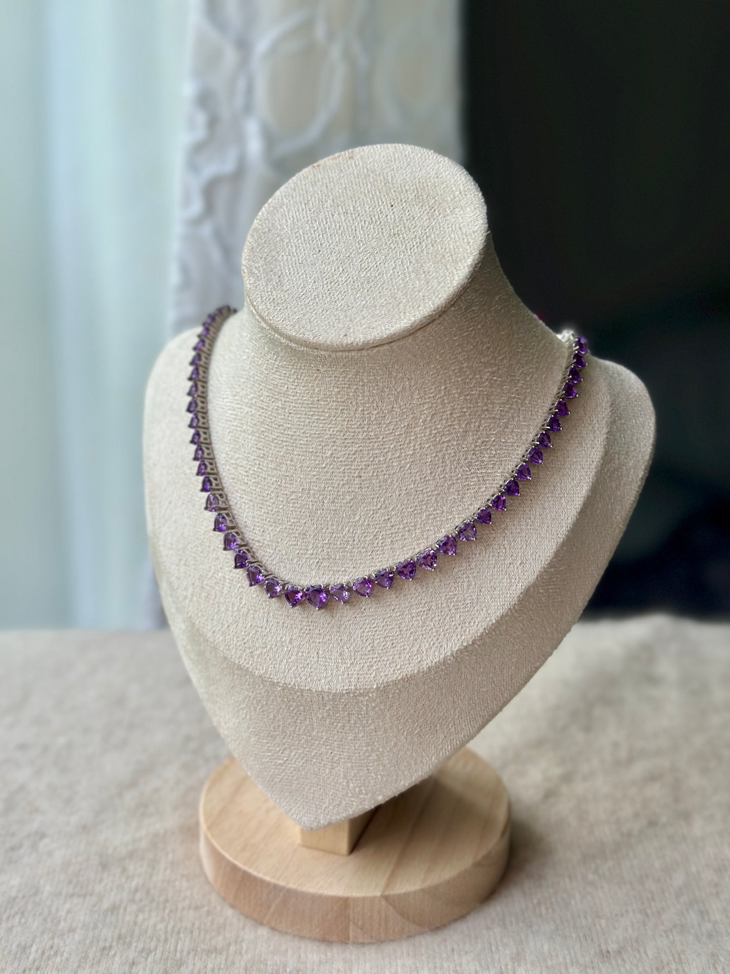 Amethyst heart tennis necklace
