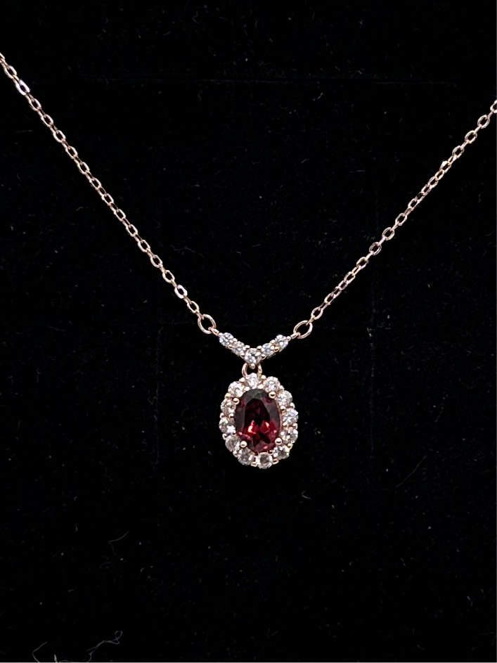 Garnet halo drop necklace
