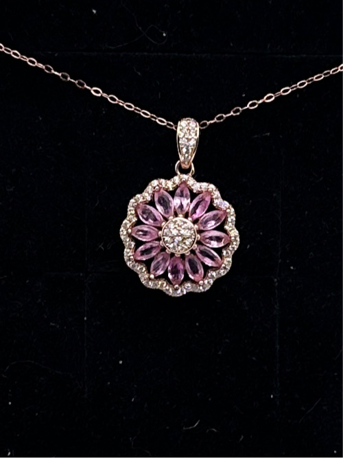 Pink sapphire flower pendant