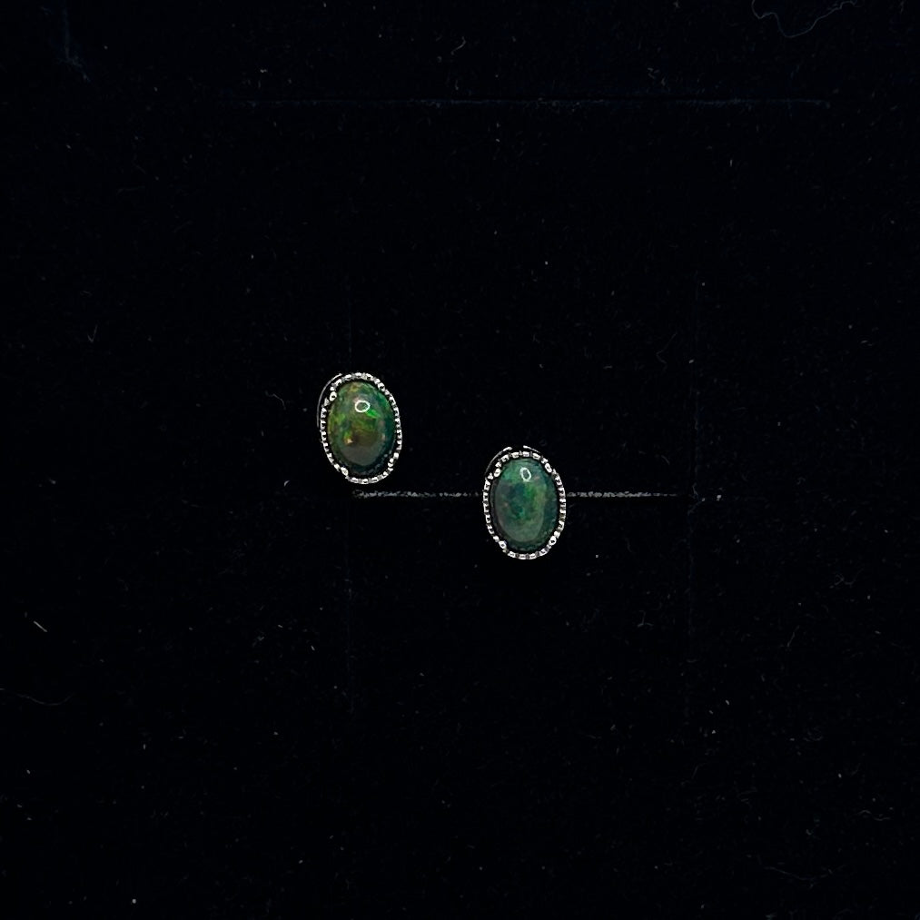Black opal stud bezel earrings
