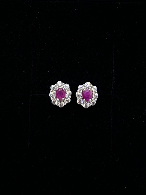 Pink ruby stud earrings