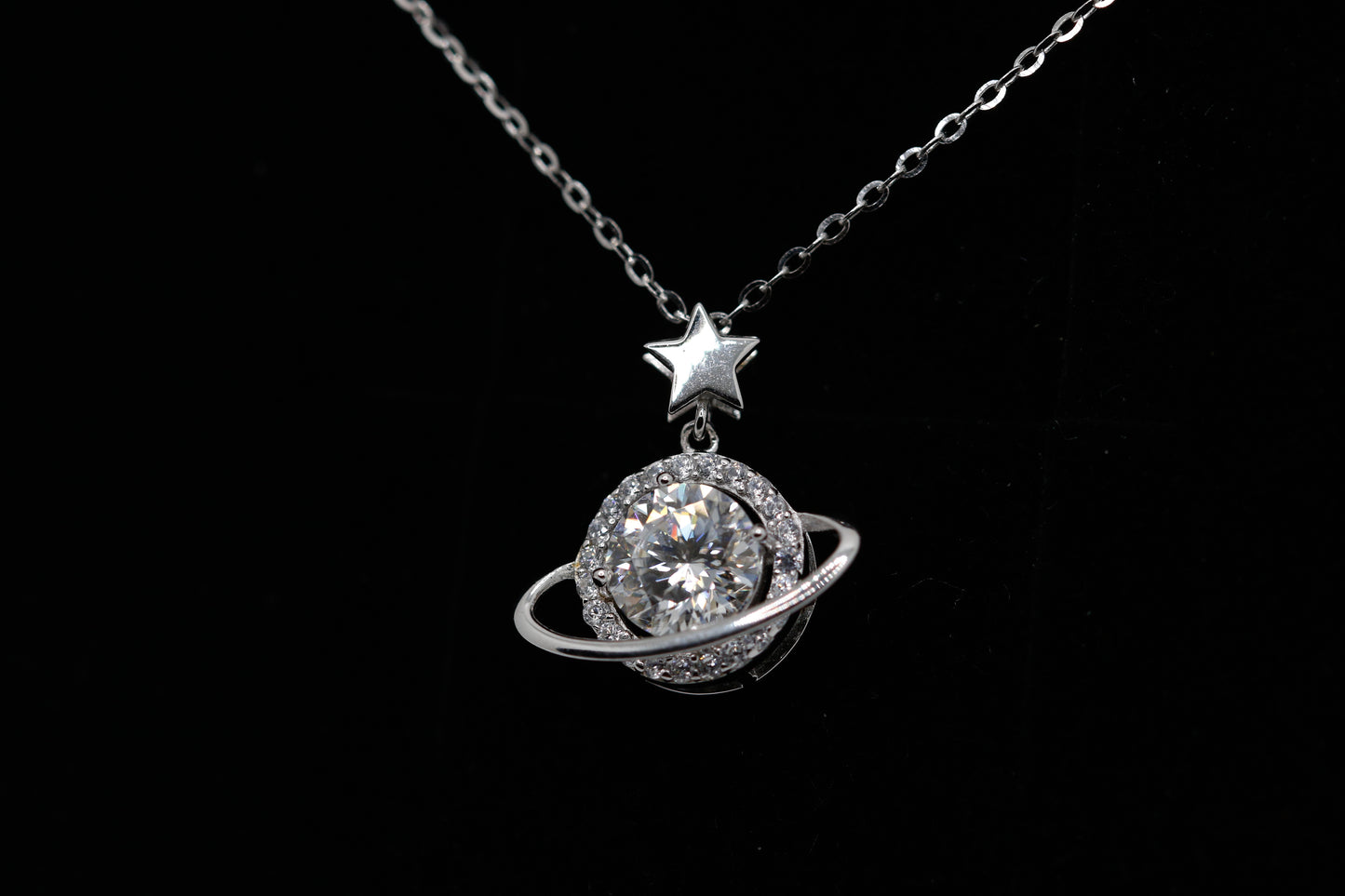 Moissanite planet necklace 1 carat
