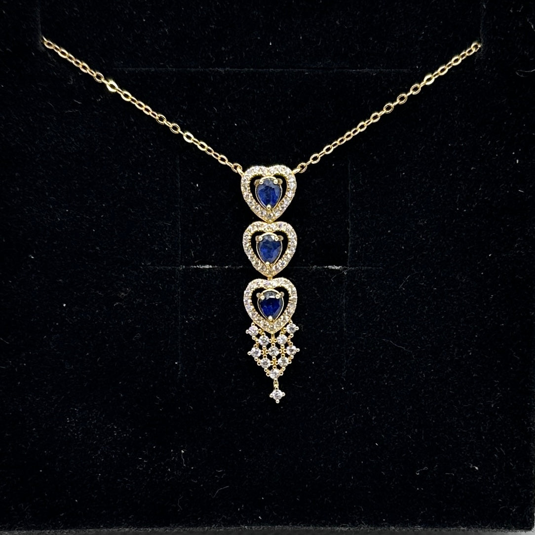 Heart trio necklace - sapphire