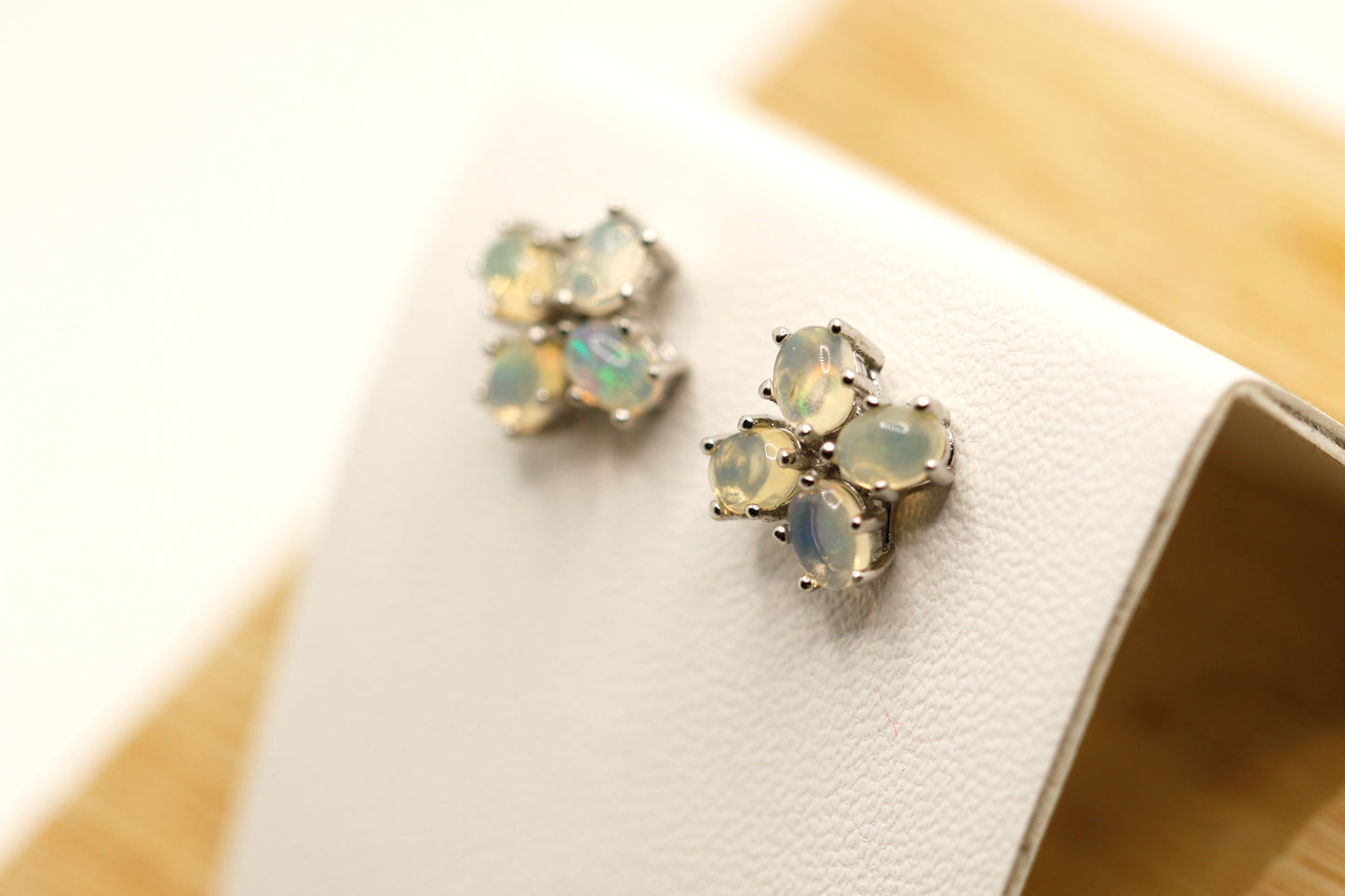 Opal flower ear studs