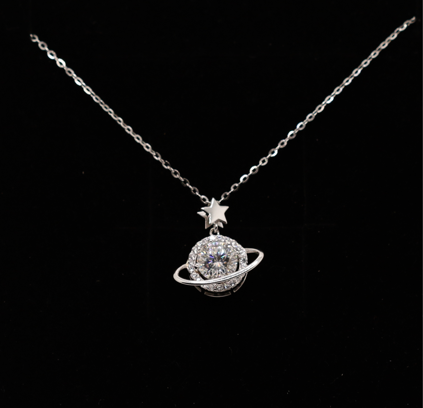 Moissanite planet necklace 1 carat