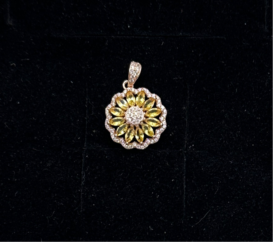 Canary yellow sapphire flower pendant - rose gold