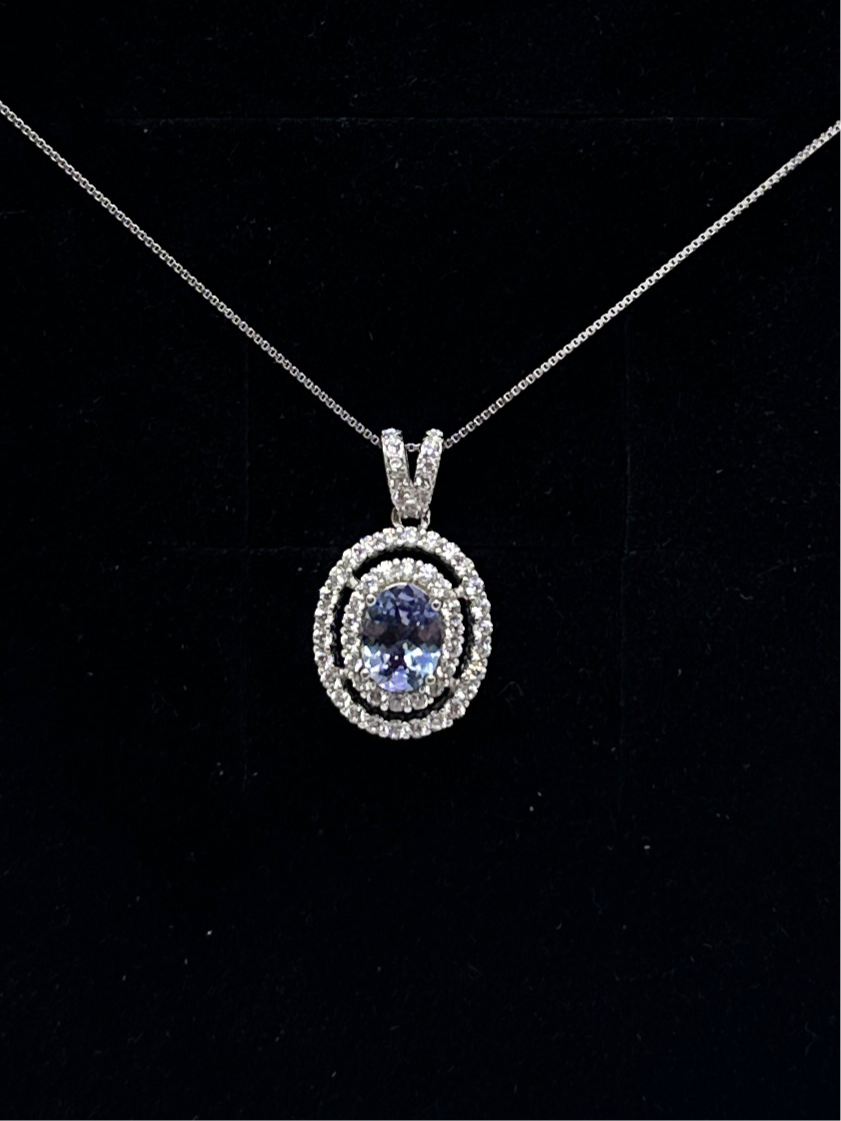 Tanzanite double halo pendant