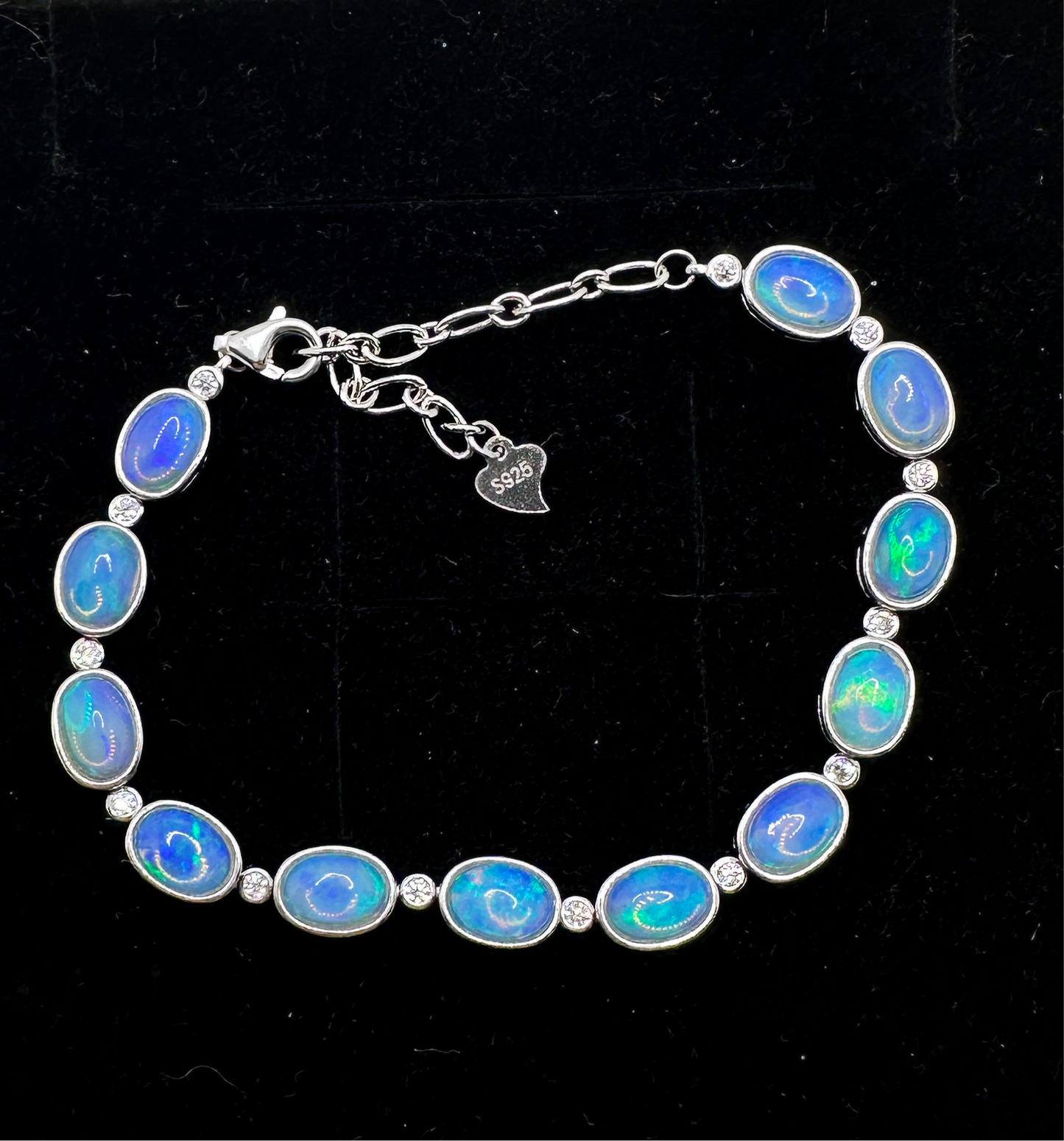 Delicious watery natural opal bracelet in solid sterling silver