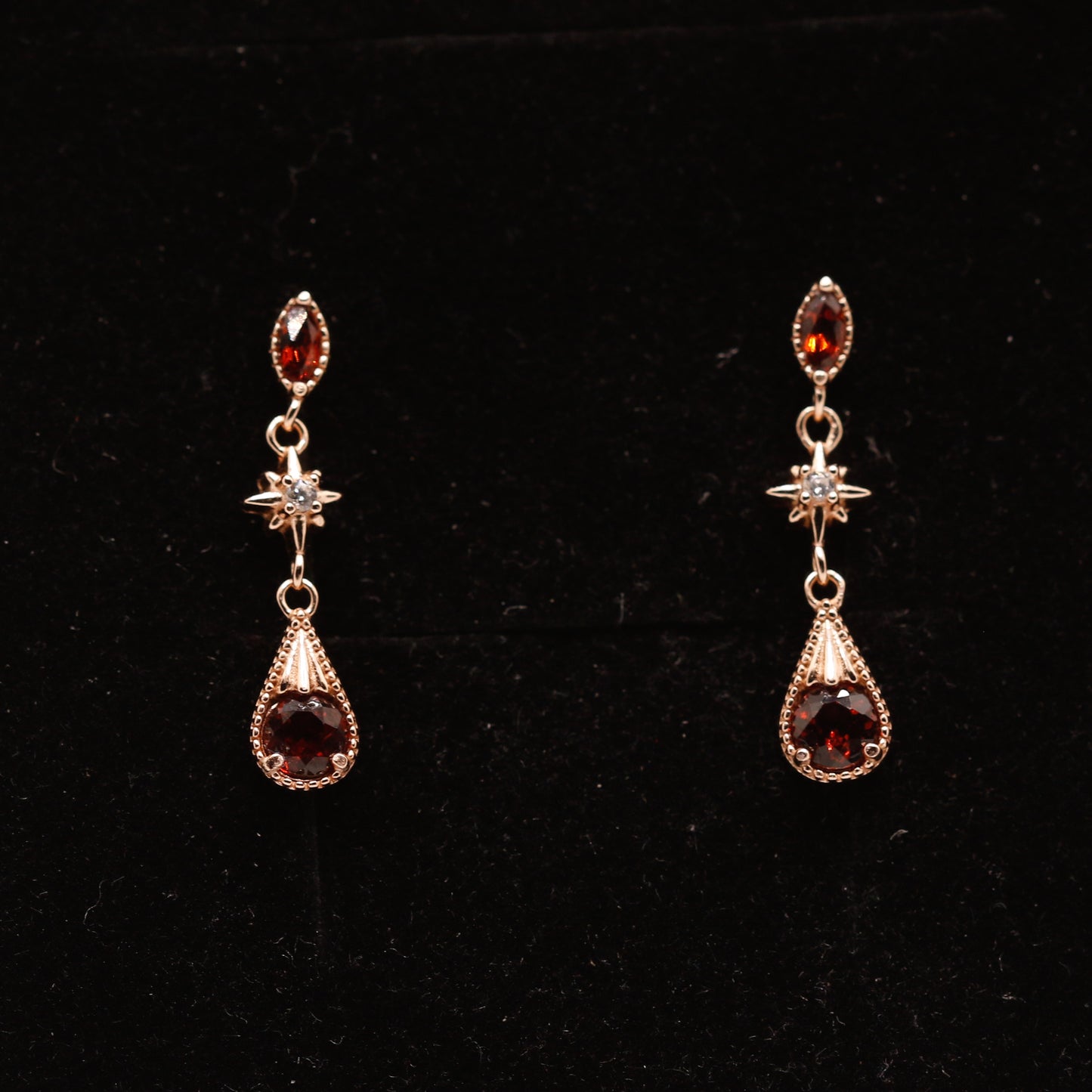 Garnet drop earrings - rose gold