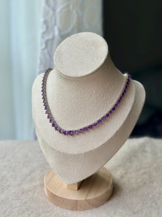 Amethyst heart tennis necklace