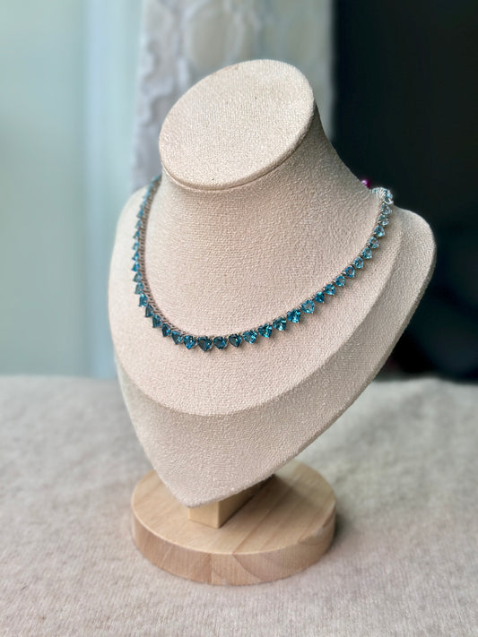 Ombré blue topaz heart tennis necklace